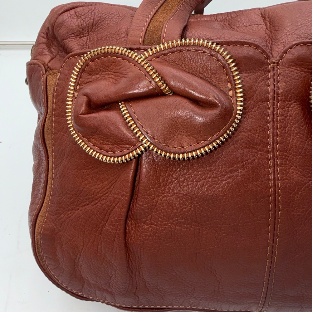 See by Chloe Terracotta Red Leather Bow Zipper Trim Shoulder Bag Tote - Picture 9 of 16
